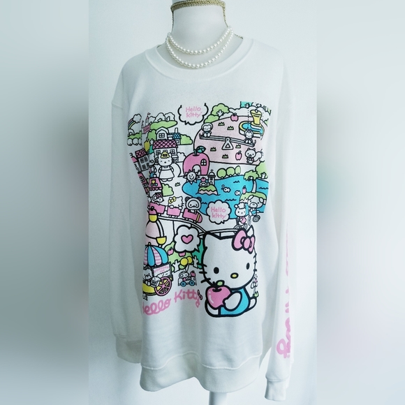 NEW Hello Kitty White Fleece Lined Sweatshirt Size L - Picture 9 of 16